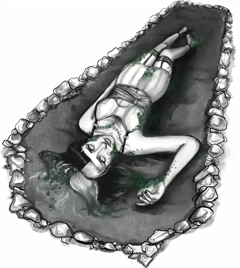 Artwork showing FKA Rayne decaying, her body covered in mold.